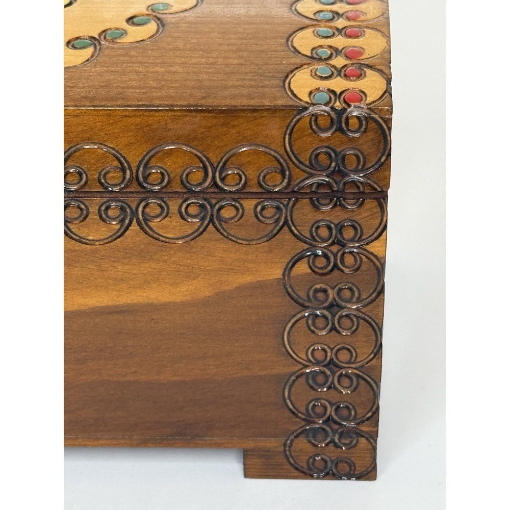 Vintage Polish Pyrography Wooden Box Folk Art Trunk Keepsake Chest 1981 Poland - Picture 15 of 15